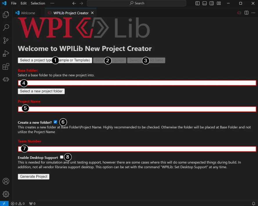  WPILib: Generate Project